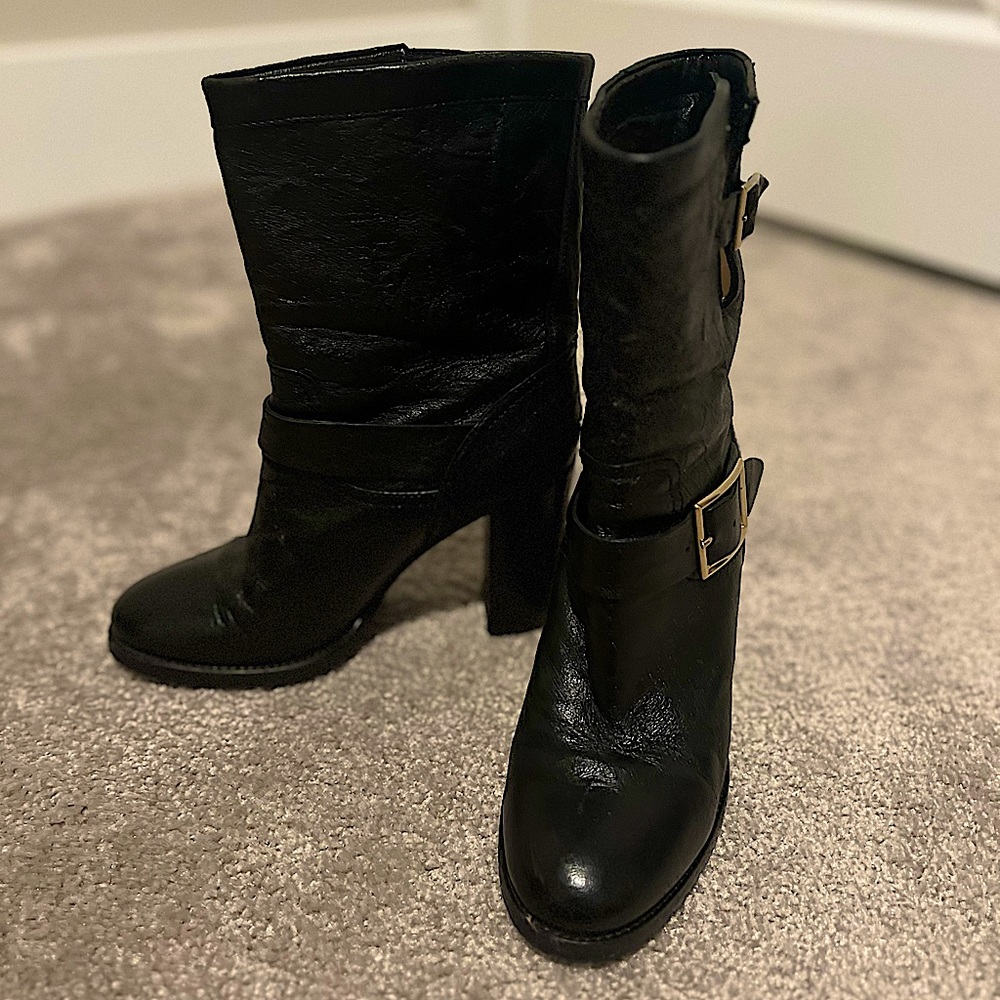 JIMMY CHOO HEELED BIKER BLACK BOOTS 8.5US 39 EU